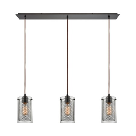 Elk Lighting Brant 3-Lght Linear Mini Pndnt Brnz w/Clr Glass & Metal Fishnet Shade 10448/3LP